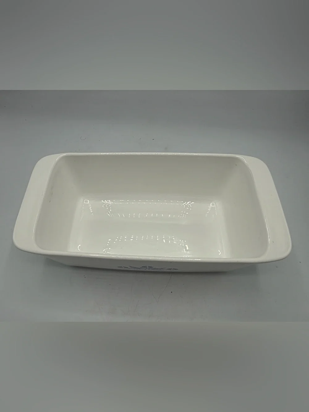 Corningware White Loaf Pan with Blue Floral Motif